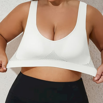 1pc, Esselegance, Sports Bra, Vest, No Rims, with Chest Pads, Mesh, Breathable, High Elasticity, Yoga, Running