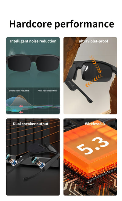 KOIPSSE Smart Glasses with Built-in Microphone, High-Resolution Audio, Waterproof IPX4, USB/Battery Powered, Rechargeable Lithium Polymer Battery, 120mAh, Wireless Connection, Outdoor Sports Glasses with HIFI Music Playback,