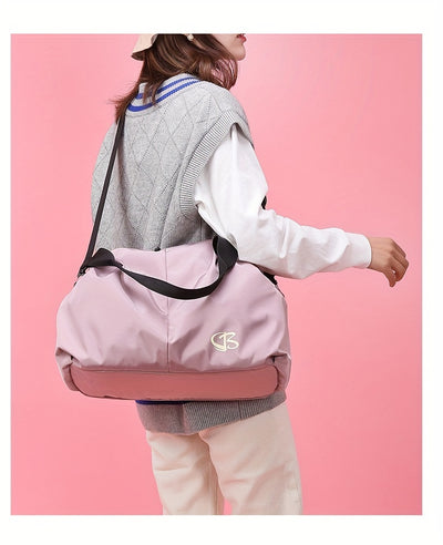 [Pink Gym Bag] Lightweight Pink Nylon Gym Bag for Women | Versatile Wet/Dry Separation, Adjustable Strap, Zip Closure, Portable Travel Bag for Short Trips, Sports Bag