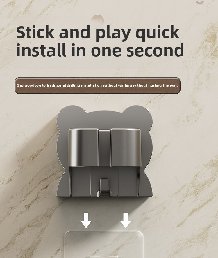 Space-Saving Wall-Mounted Hair Dryer Holder - No Drilling Required, Easy Installation, Compatible with Various Hair Dryer Models for Home & Bathroom Organization, Sleek Black Design with Metallic Accents, Durable Plastic Cons