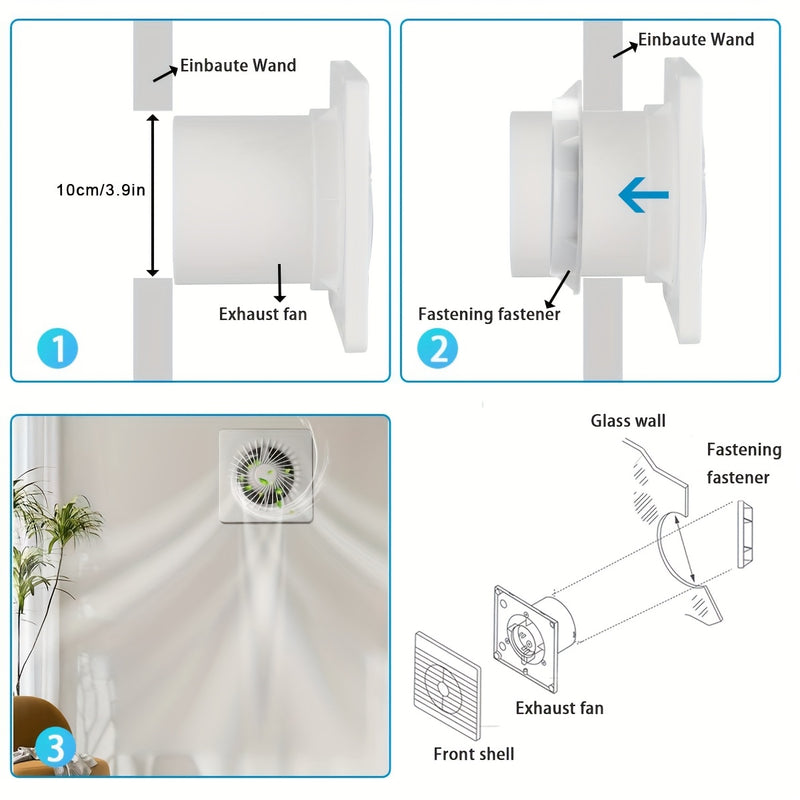 4-Inch Ventilation Fan, European Standard Exhaust Fan, 100m3/h Airflow, Hardwired Installation, Air Purification Equipment with Deflector Baffle, Quiet Operation, Dehumidifying & Ventilating for Kitchen, Bathroom, Pet Room, G