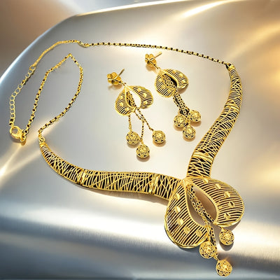 2025 New Bohemian 2pcs Hollow Flower Tassel Earrings and Necklace Elegant Ladies Jewelry Set, Perfect for Dubai Bridal Wedding Anniversary Gift, Valentine's Day, Christmas Eid, Daily Present for Wife, Family, Girlfriend