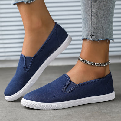 Women's Simple Solid Color Canvas Shoes, Casuals Slip On Outdoor Shoes, Lightweight Low Top Shoes