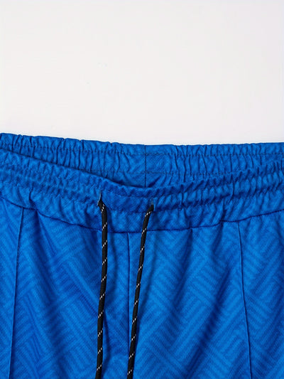 تي شيرت رجالي بأكمام قصيرة + شورت بدلة رياضية كاجوال باللون الأزرق