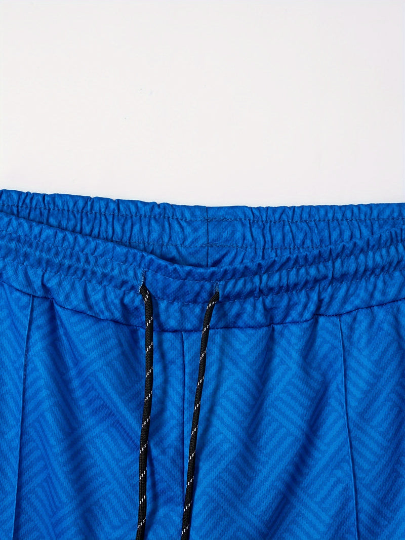 تي شيرت رجالي بأكمام قصيرة + شورت بدلة رياضية كاجوال باللون الأزرق