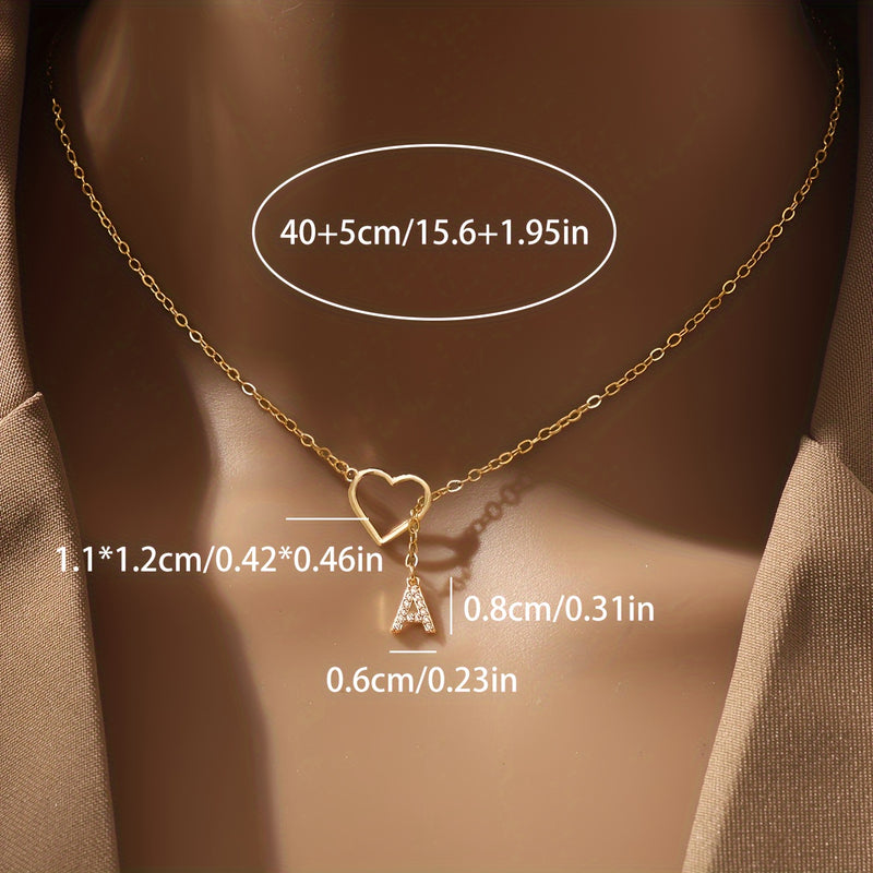 Personalized Letter Pendant Necklace with zirconia Heart Charm, A-Z Initials, Copper Chain, Versatile for Party And Vacation - Elegant Jewelry Gift for Women And Teen Girls