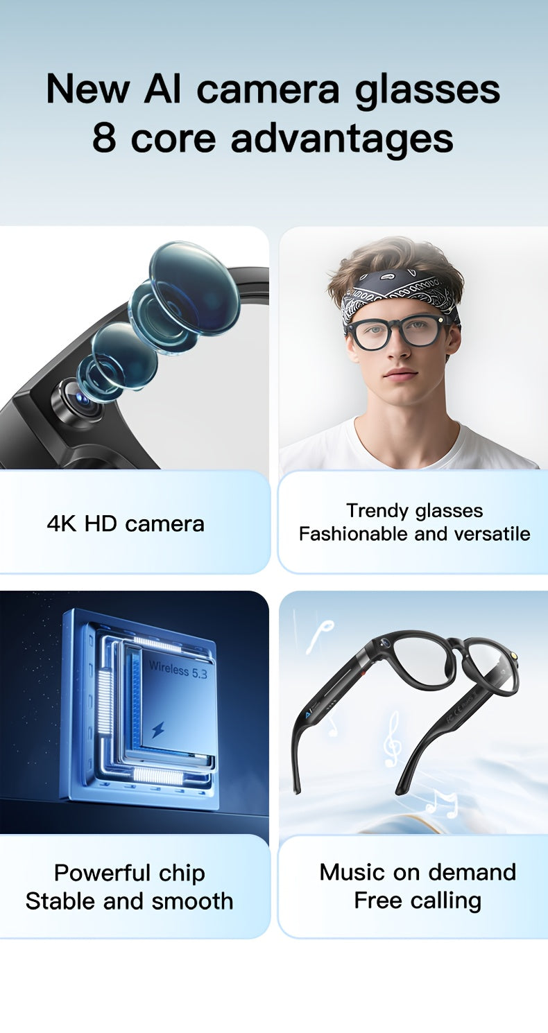 Q8 360° Surround Sound & HD Speakers Glasses with 360° Audio, HD Audio Quality, Dual-Channel Stereo Design, 360° Surround Sound Experience