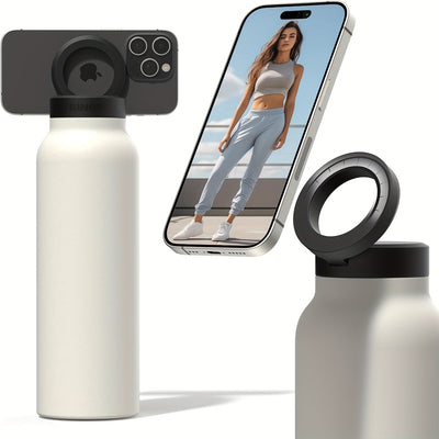 1pc Stainless Steel Insulated Water Bottle with Car Cup Holder & Phone Stand - Thick, Durable for Outdoor Sports