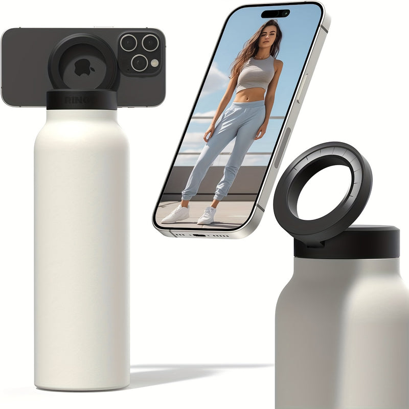 1pc Stainless Steel Insulated Water Bottle with Car Cup Holder & Phone Stand - Thick, Durable for Outdoor Sports