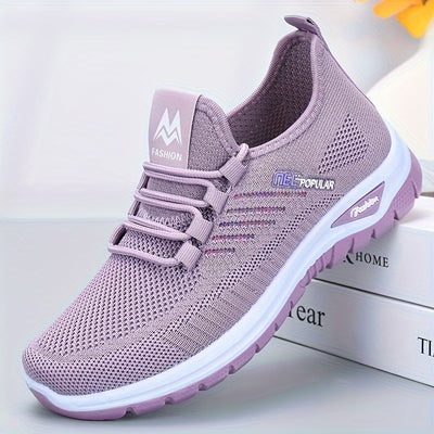 Women's Knitted Running Sneakers, Breathable Soft Sole Low Top Walking Trainers, Comfy Outdoor Sports Shoes