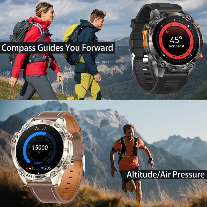 New high-precision GPS smart watch, 1.46-inch HD display, 540mAh battery/super long battery life, sports track display, more than 100 sports modes, 5ATM High Quality, compass, altimeter, all-zinc alloy body suitable for outdo