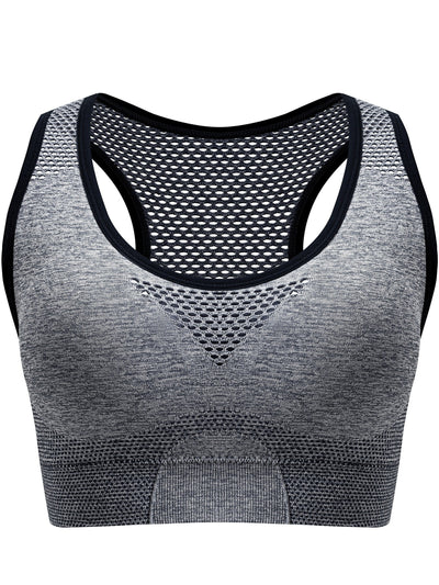 3pcs Plus Size Sports Bras, Polyamide Blend, Hollow Mesh Design, Low Support, Removable Padding, Crew Neck, Medium Stretch, Knit Fabric, with Casual Wear for Women'S Activewear