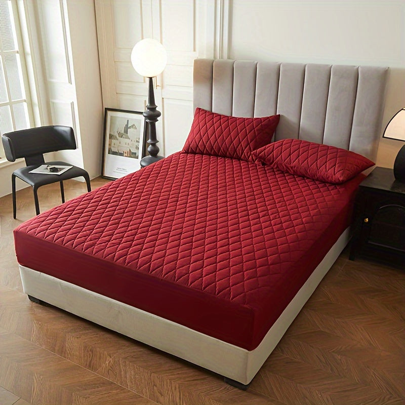 2/3pcs Set of Quilted Waterproof Bed Cover in Multiple Colors, Waterproof Mattress Protector, Bed Cover And Pillowcase Set, Non-Slip Full Coverage Bed Cover.
