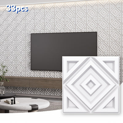 33pcs 3D Diamond Illusion Wall Panels, PVC Material, 29.97cm x 29.97cm, Black & White Geometric Design for Modern Living Room, Bedroom, Kitchen, and TV Wall Accents, Room Decor