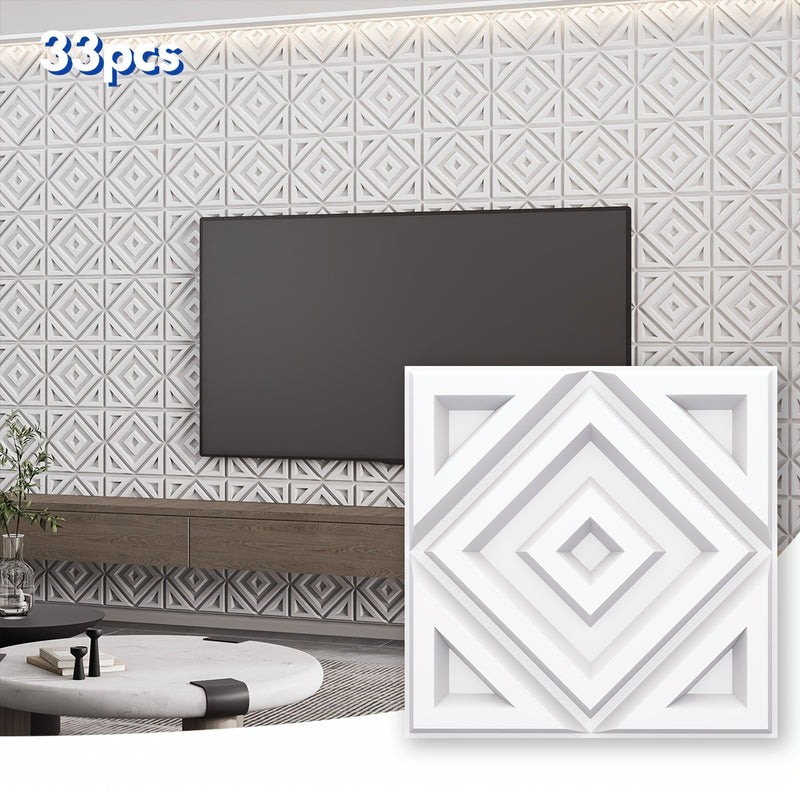 33pcs 3D Diamond Illusion Wall Panels, PVC Material, 29.97cm x 29.97cm, Black & White Geometric Design for Modern Living Room, Bedroom, Kitchen, and TV Wall Accents, Room Decor