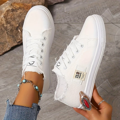 Women's Simple Flat Canvas Shoes, Casual Lace Up Outdoor Shoes, Comfortable Low Top Sneakers