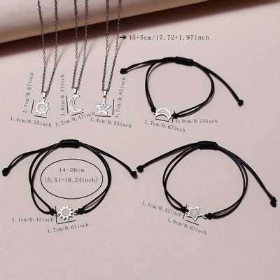 6pcs/Set Glow-in-the-Dark Sun Moon Stars Necklace Handwoven Fashion Cord Set