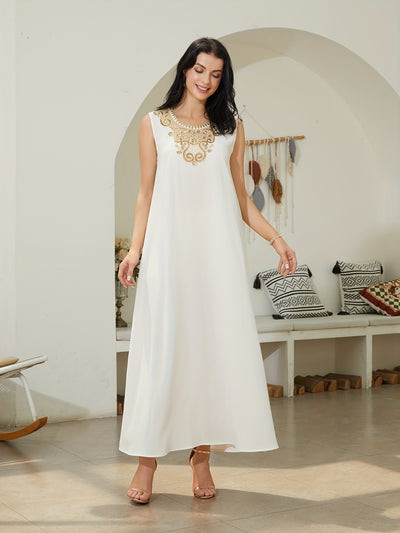 Oriental Traditional Style Sequined Lace Two-Piece Mesh Abaya Dress for Women - Long Robe with Veil