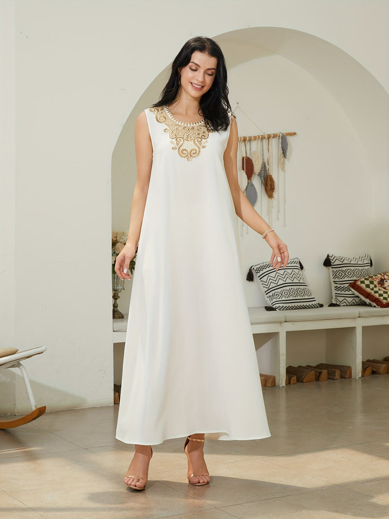 Oriental Traditional Style Sequined Lace Two-Piece Mesh Abaya Dress for Women - Long Robe with Veil