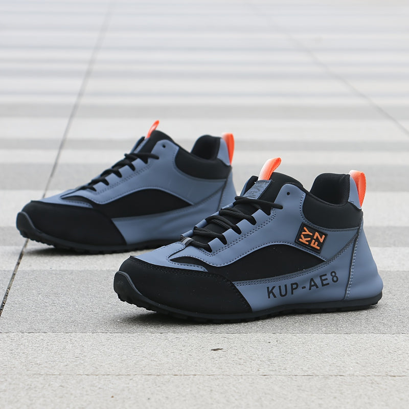 2024 High-Top Casual Fashion Sneakers for Men - All-Season Lace-Up Comfortable Soft Sole Running Shoes with Stripes and Graphics, Round Toe Fabric Sports Footwear