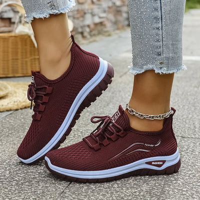 Spring and Summer Women's Casual Sports Shoes, Breathable Mesh Sneakers, Lightweight Anti-Slip Running Shoes with Fashionable Lace-Up Design, Durable PU Sole for Outdoor Jogging and Walking