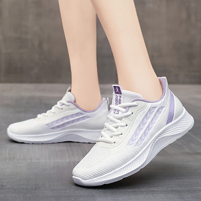 Women's Breathable Mesh Running Shoes, Lightweight Low-Top Casual Sports Sneakers with Lace-Up Closure, Fabric Upper and PU Sole