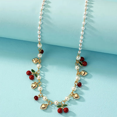 1pc Summer Fresh Sweet Heart-Shaped Faux Imitation Pearl Pendant Necklace, Unique Faux Imitation Pearl Heart Bead Chain, Holiday Gift, Exquisite Present for Friends
