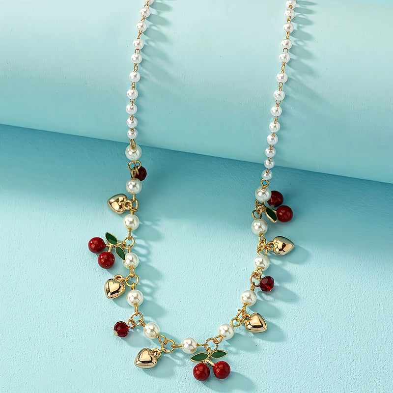 1pc Summer Fresh Sweet Heart-Shaped Faux Imitation Pearl Pendant Necklace, Unique Faux Imitation Pearl Heart Bead Chain, Holiday Gift, Exquisite Present for Friends