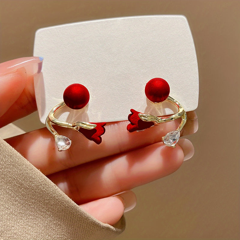 Elegant Tulip Flower Stud Earrings for Women - Fashionable and Sexy Glass-inlaid Alloy with Diverse Plating - Versatile for Daily and Party Wear - 1 Pair