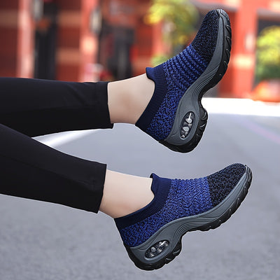 Women's Breathable Knit Chunky Sneakers, Casual Slip On Outdoor Shoes, Comfortable Low Top Shoes