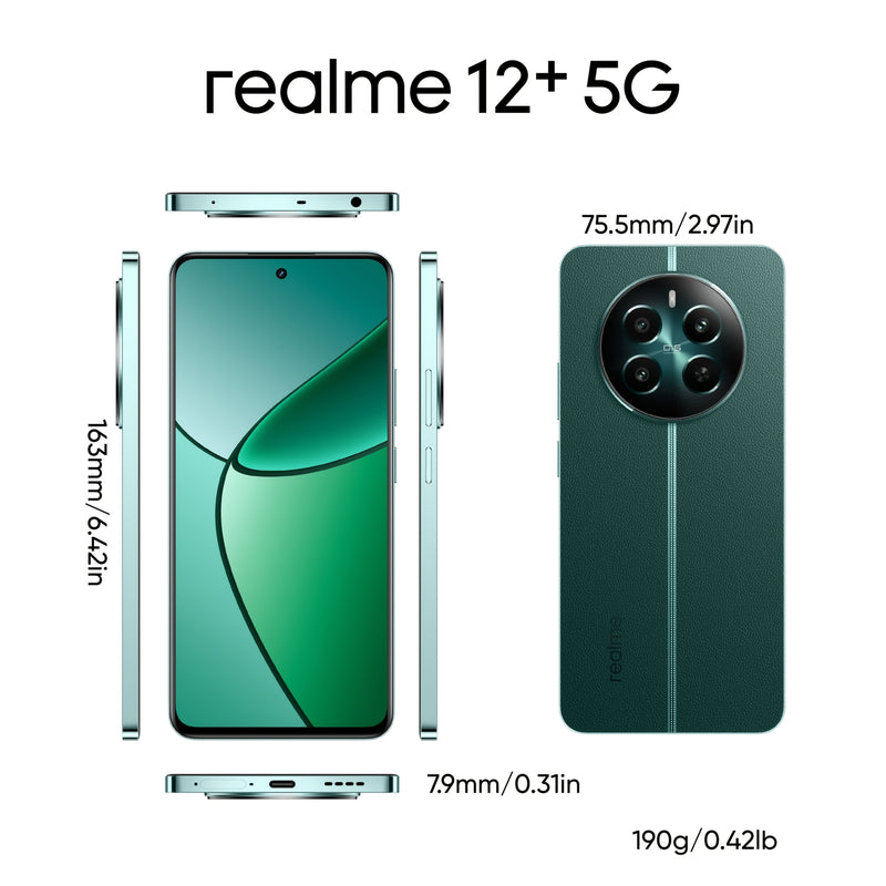 Realme 12+ 5G 8GB+256GB 5G LTE, Global Version, Unlocked Cellphone, Andriod 14 Smartphone, LYT-600 OIS Portrait Camera, Dimensity 7050 5G Chipset, 120Hz Smooth AMOLED Display and 67W Fast Charge, with Adaptor