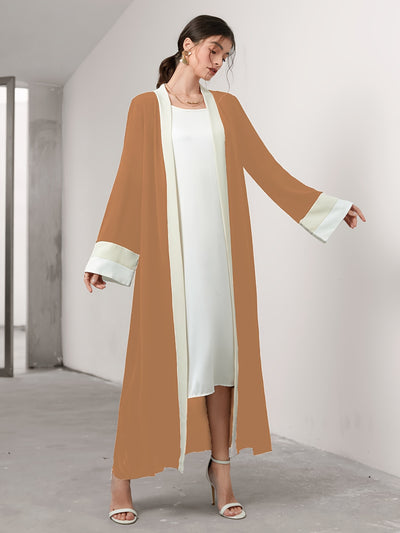 Cozy Comfort, Elegant Black and Cream Long Robe with Ruffle Sleeves - Polyester, Machine Washable, Casual Style for Women - Perfect for Spring/Summer/Fall