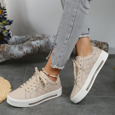 Women's Plaid Pattern Platform Sneakers, Casual Lace Up Outdoor Shoes, Comfortable Low Top Shoes