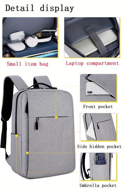 1pc Lightweight Laptop Bag - Durable Fabric Business Backpack with Adjustable Shoulder Straps, Multiple Compartments & Zipper Closure for School, Travel, Work - Grey, Backpack for Travel, Casual Style, Sturdy Construction