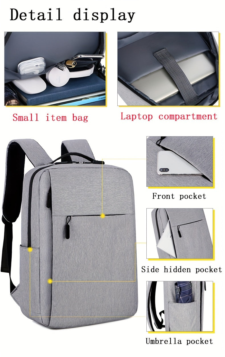 1pc Lightweight Laptop Bag - Durable Fabric Business Backpack with Adjustable Shoulder Straps, Multiple Compartments & Zipper Closure for School, Travel, Work - Grey, Backpack for Travel, Casual Style, Sturdy Construction