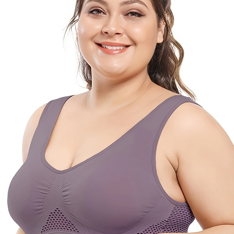 1pc, Esselegance, Sports Bra, Vest, No Rims, with Chest Pads, Mesh, Breathable, High Elasticity, Yoga, Running