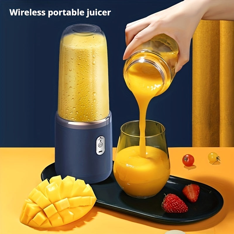 Multifunctional cordless portable juicer with 2 cups, blender fresh juice cup with sports cup lid, USB rechargeable juicer, six-blade blade juice quickly, juice fine, fruit blender suitable for home, kitchen and travel