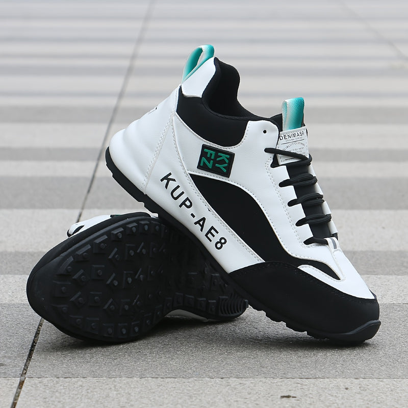 2024 High-Top Casual Fashion Sneakers for Men - All-Season Lace-Up Comfortable Soft Sole Running Shoes with Stripes and Graphics, Round Toe Fabric Sports Footwear