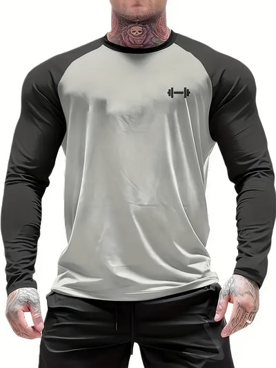 Men's Athletic Compression Long Sleeve T-Shirt - Quick-Dry, Breathable, with Graphic Print, Crew Neck, Stretch Fabric - Ideal for Running, Gym & Sports Activities, Gym Clothes