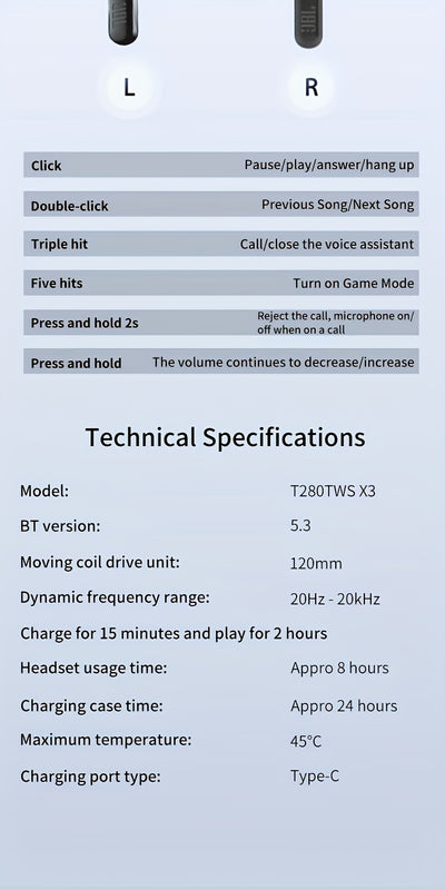 JBL T280TWS X3 Wireless Earbuds with Noise Cancelling, 32H Playtime, Semi-Open Design & Touch Control, -C Charging Case, Wireless Headphones with Dual Noise Isolation Microphones, Compatible with Smartphones, PC, Tablet, Lapt