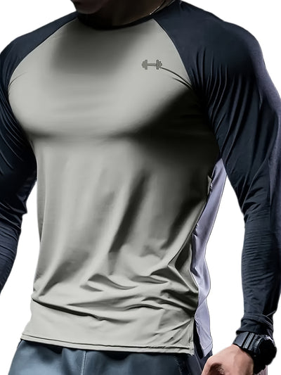 Men's Athletic Compression Long Sleeve T-Shirt - Quick-Dry, Breathable, with Graphic Print, Crew Neck, Stretch Fabric - Ideal for Running, Gym & Sports Activities, Gym Clothes