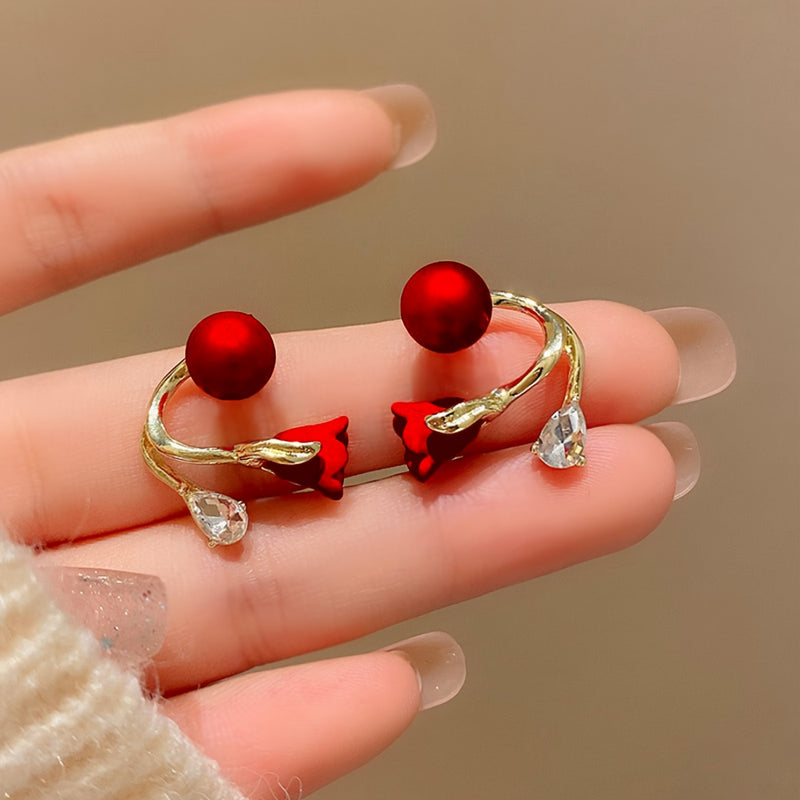 Elegant Tulip Flower Stud Earrings for Women - Fashionable and Sexy Glass-inlaid Alloy with Diverse Plating - Versatile for Daily and Party Wear - 1 Pair
