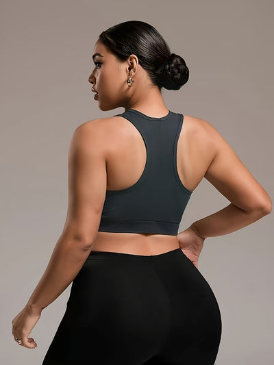 3pcs Women's Plus Size High Support Sports Bras with Front Zipper, Removable Pads - Fashionable Plus Size Casual Sportswear for Women