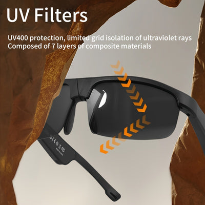 KOIPSSE Smart Glasses with Built-in Microphone, High-Resolution Audio, Waterproof IPX4, USB/Battery Powered, Rechargeable Lithium Polymer Battery, 120mAh, Wireless Connection, Outdoor Sports Glasses with HIFI Music Playback,