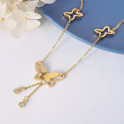 14K Golden Plated Butterfly Rhinestone Ankle Chain - Elegant Summer Foot Jewelry for Beach & Daily Wear, Beach Foot Jewelry|Butterfly Design|Rhinestone Adornment, Ankle Jewelry