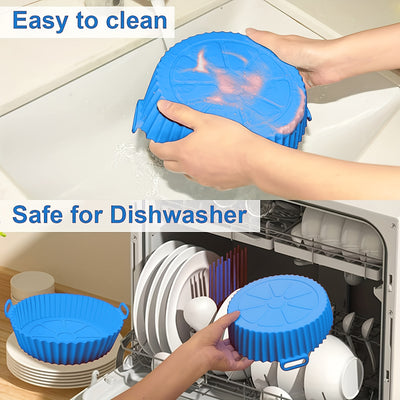 6pcs Silicone Air Fryer Liners - Blue Non-Stick Baking Pans with Scalloped Edges & Perforated Design for Even Heat Distribution, Easy Release, Healthy Oil-Free Cooking - Food-Safe, Reusable, Fits Most Air Fryers, Reusable Kit