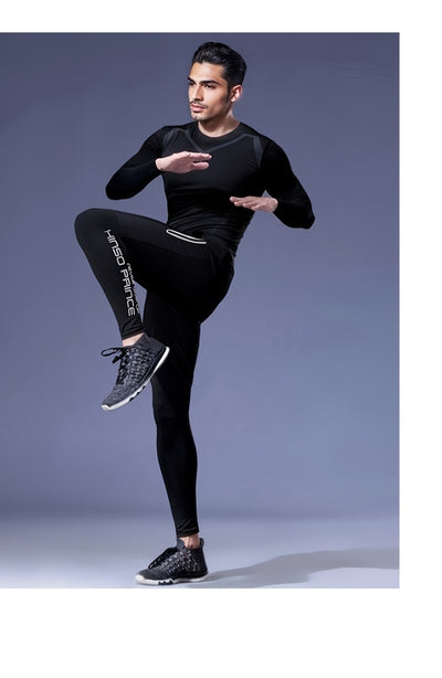 5pcs Men's Athletic Set - Polyester & Spandex Blend, High Stretch Knit Fabric, Hooded Zip-Up Jacket, Printed Sports Vest, Compression Long Sleeve Top, Shorts & Leggings for Running, Basketball, Training - Four Seasons Workout