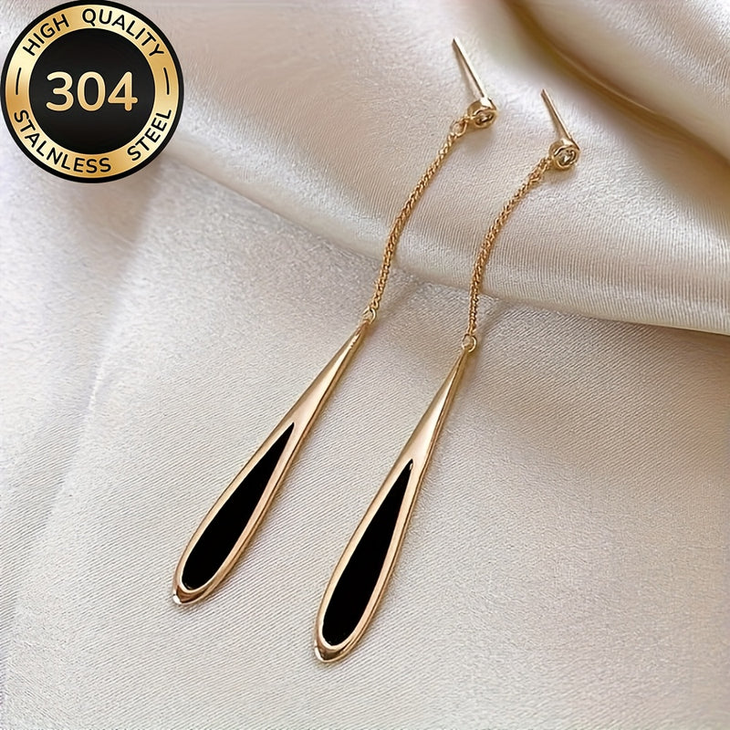 Hypoallergenic Stainless Steel Golden-Tone Teardrop Earrings, Fade-Resistant, Comfortable and Elegant, High-Quality Fashionable Women&