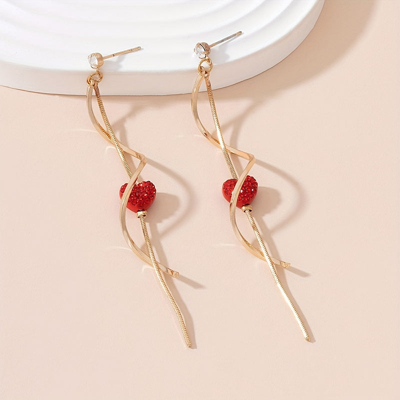 Spiral Lines Black Heart Design Dangle Earrings Elegant Cute Style 18K Gold Plated Jewelry Valentine&