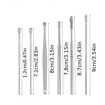 6 قطع من أدوات تنظيف الأذن وإزالة الشمع - أعواد تنظيف الأذن لإزالة شمع الأذن بسهولة وفعالية - ملعقة تنظيف الأذن للعناية الصحية للتنظيف والصيانة